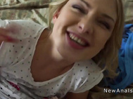 Blonde asshole in reverse position